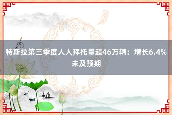 特斯拉第三季度人人拜托量超46万辆：增长6.4%未及预期