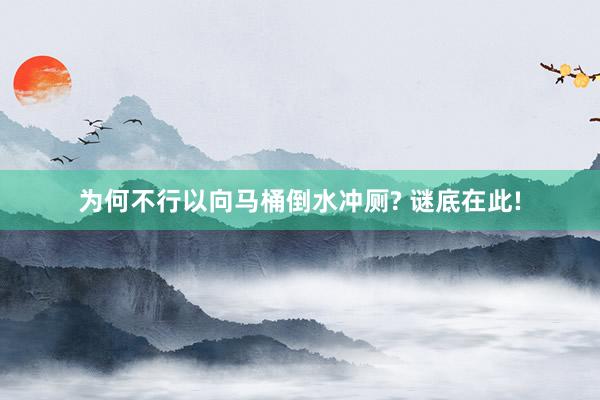 为何不行以向马桶倒水冲厕? 谜底在此!